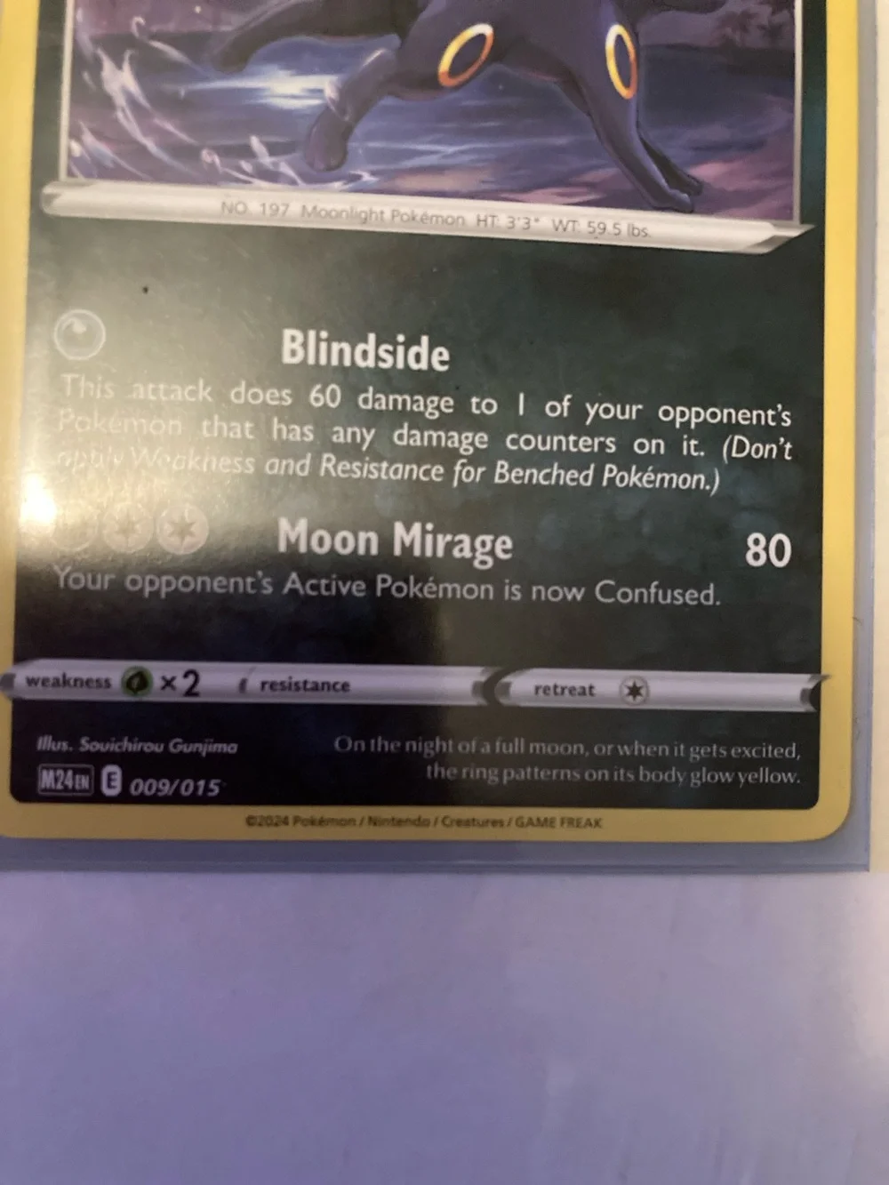 Umbreon Trading Card  with sleeve - Black, Yellow, Purple